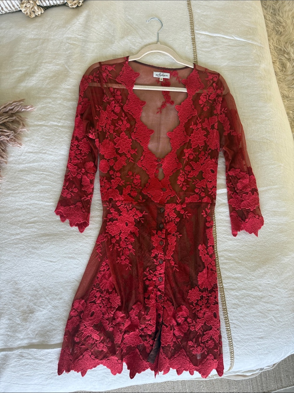 Red Lace Sheer Mini Dress